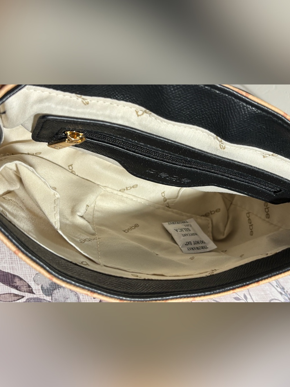 bebe Beige & Black Monogram Bag Shoulder or Crossbody with Gold Hardware - Picture 4 of 8